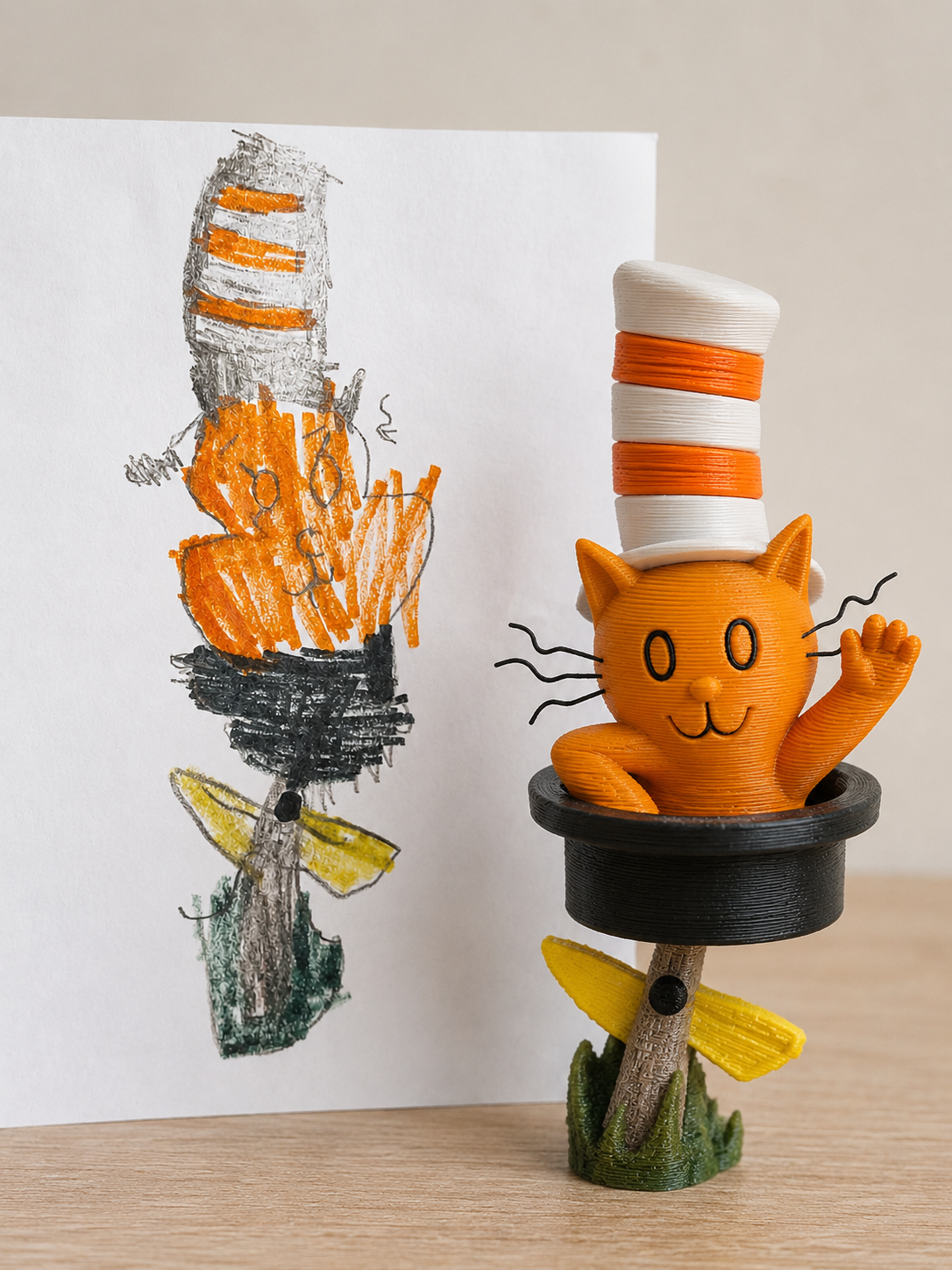 A child's drawing beside its 3D keepsake.