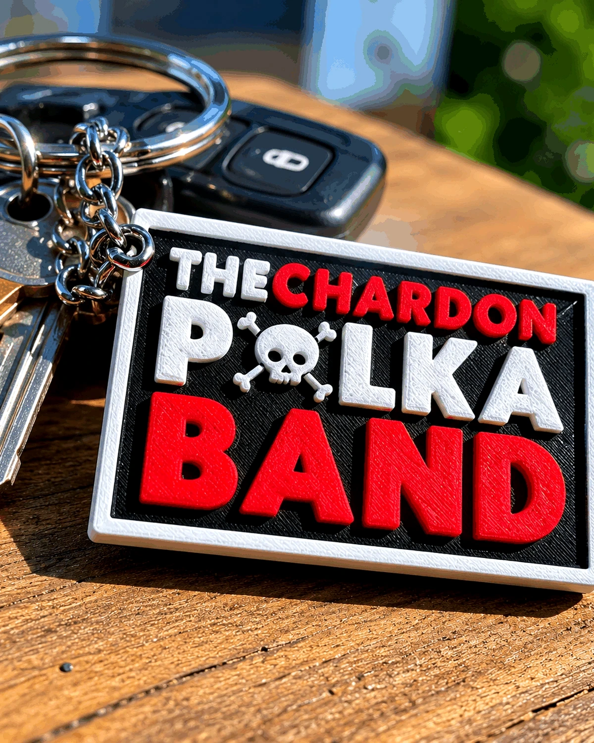 A custom dimensional keychain.