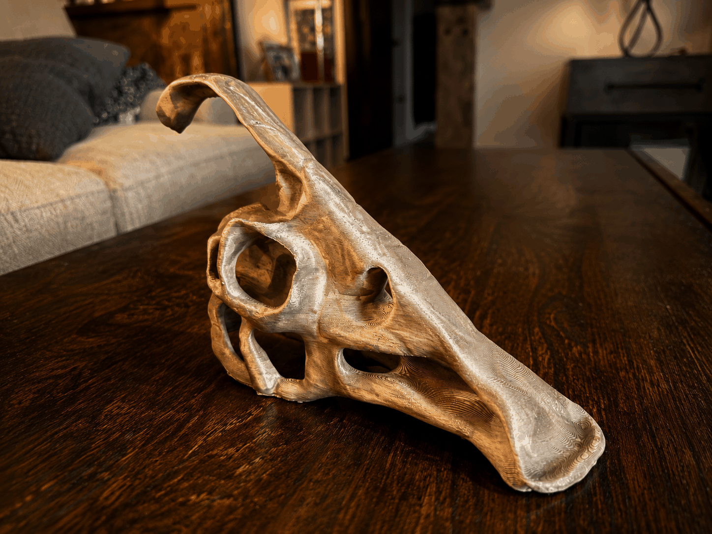 Finished long-beaked skull print enhanced as a dramatic display object