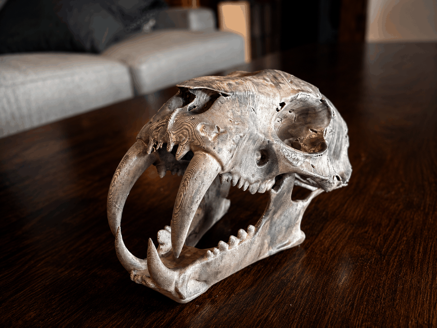 Finished saber-tooth skull print with enhanced dramatic lighting