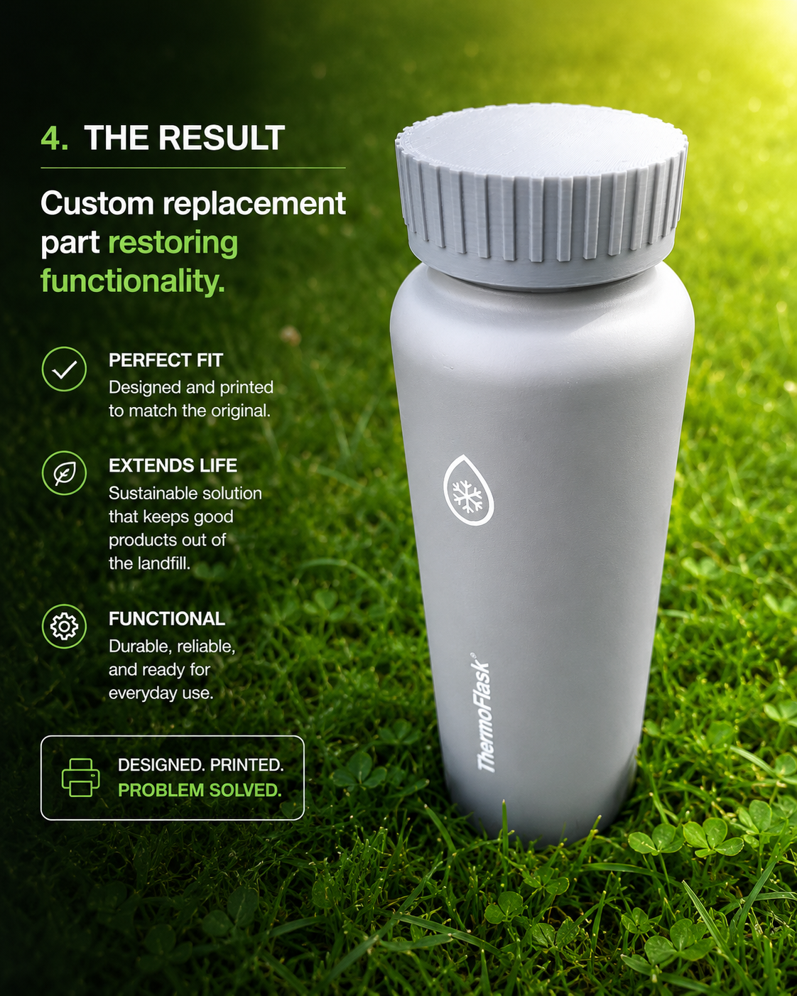 Custom replacement cap restored on a ThermoFlask bottle
