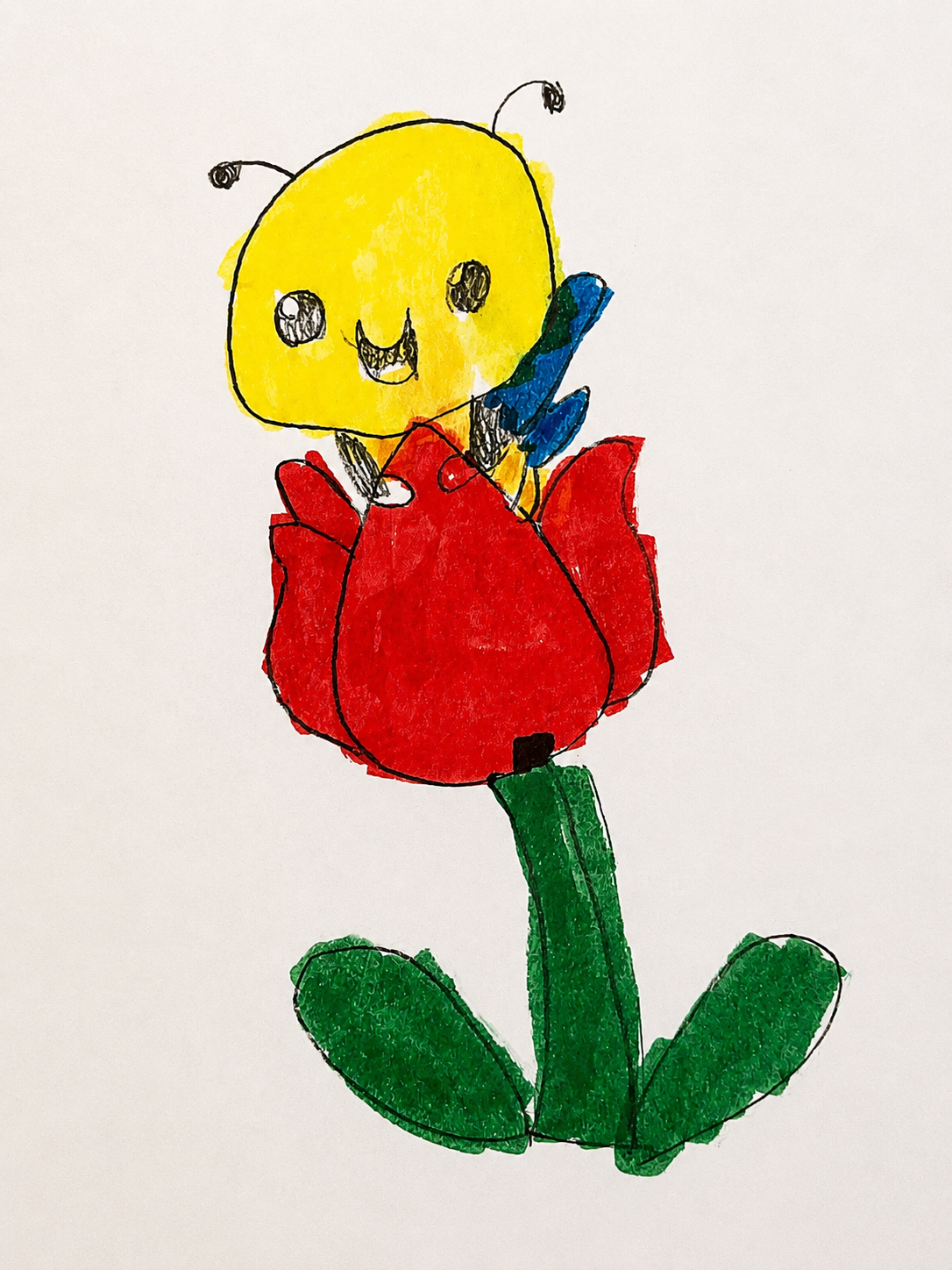 Original hand-drawn bee in flower artwork