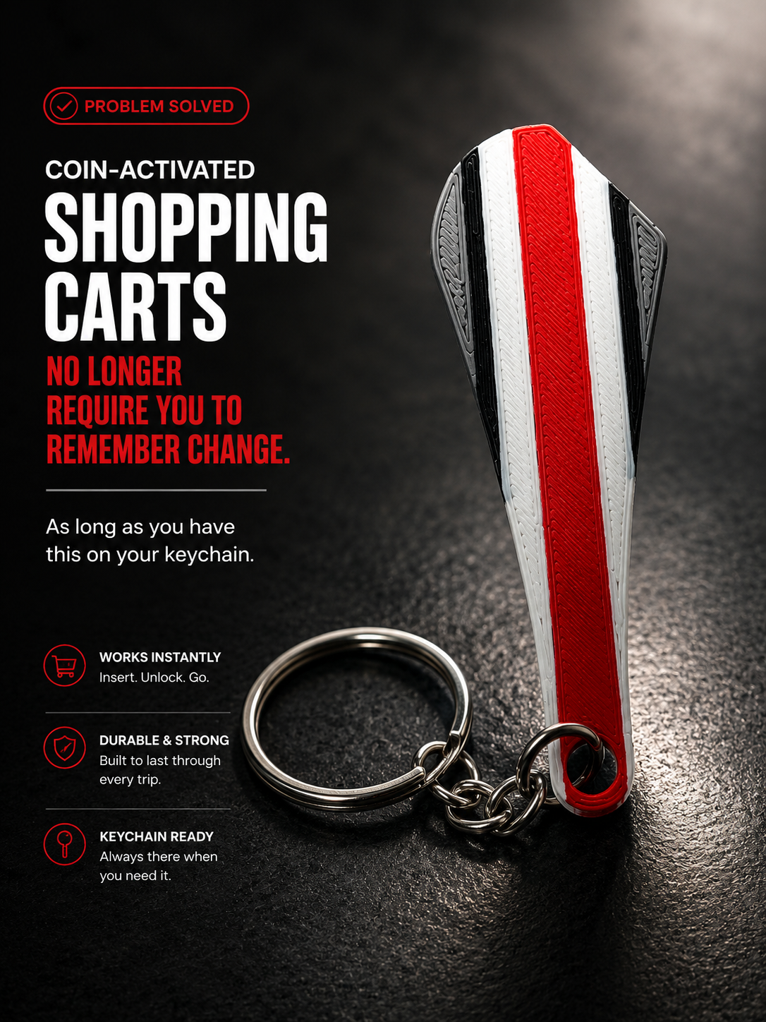 Team color coin-activated shopping cart keychain