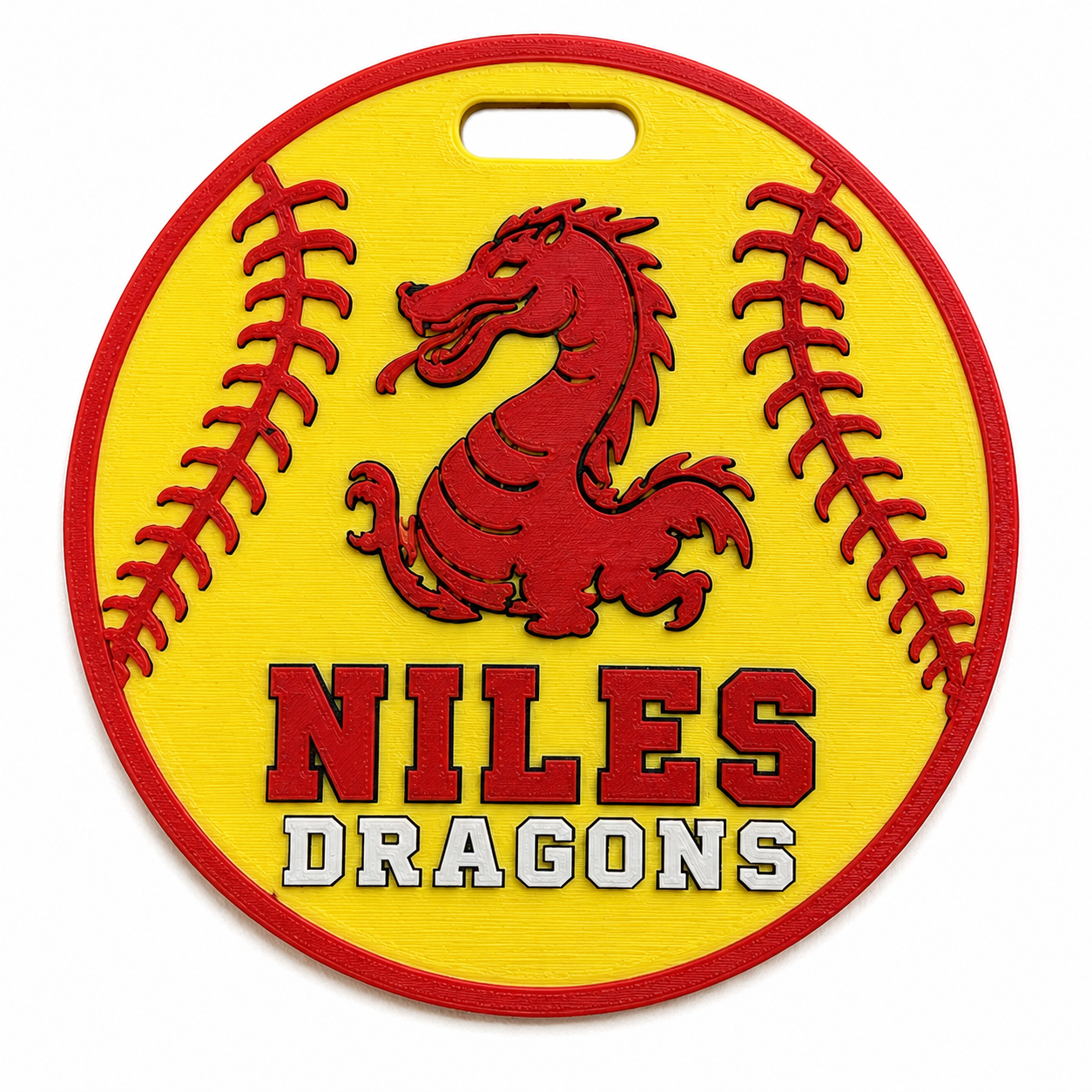 NIL-010 Softball Dragons lemon yellow bag tag mockup